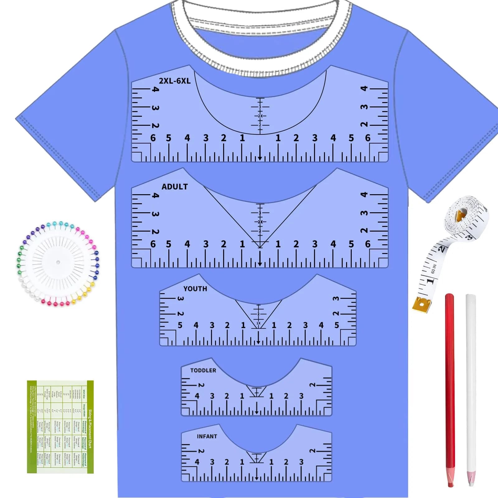tietoc T-Shirt Ruler Guide Set with Measuring Tape | 4 Sizes for Vinyl Alignment & Heat Press