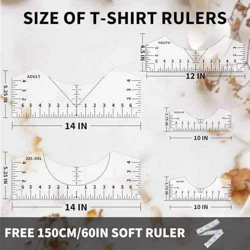 tietoc T-Shirt Ruler Guide Set with Measuring Tape | 4 Sizes for Vinyl Alignment & Heat Press thumbnail 3