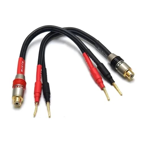 WJSTN RCA Speaker Adapter - 6 Inch Flex Pin Banana Plugs to RCA Female Audio Cable | Heavy Duty, 2 Pack thumbnail 1