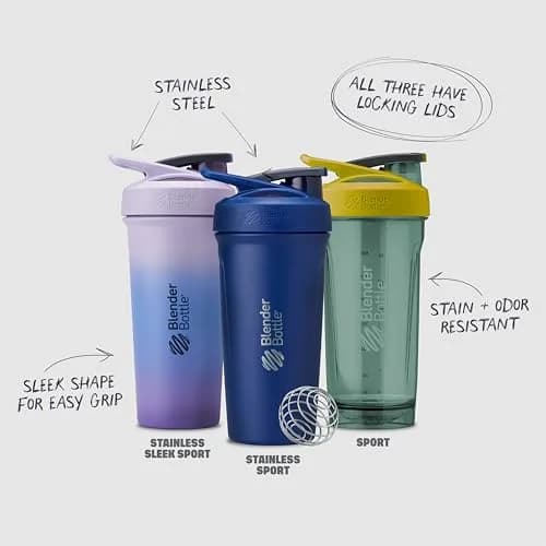 BlenderBottle Strada Shaker Bottle 24 oz (710 ml) Purple | Leak-Proof Locking Lid & BlenderBall Whisk thumbnail 6
