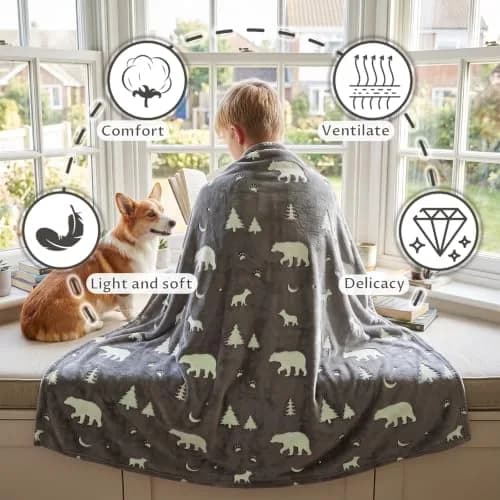 UOFON Glow Bear Throw Blanket 127x152 cm (50x60 inches) | Soft Plush Flannel for Kids & Women thumbnail 4