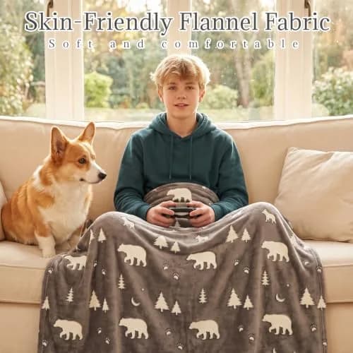 UOFON Glow Bear Throw Blanket 127x152 cm (50x60 inches) | Soft Plush Flannel for Kids & Women thumbnail 2