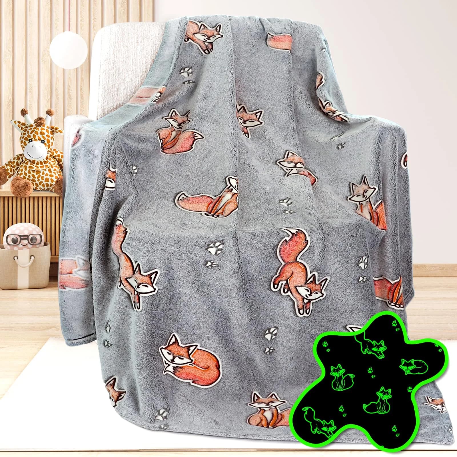 UOFON Glow Fox Blanket 127x152 cm (50 x 60 inches) | Soft Plush Fleece Throw for Kids and Adults - main product image