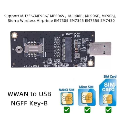 Xiwai M.2 Key-B NGFF WWAN to USB 3.0 Riser Card Adapter with SIM Slot for 3G/4G/5G LTE Wireless Modules (10cm x 10cm x 1cm) thumbnail 4