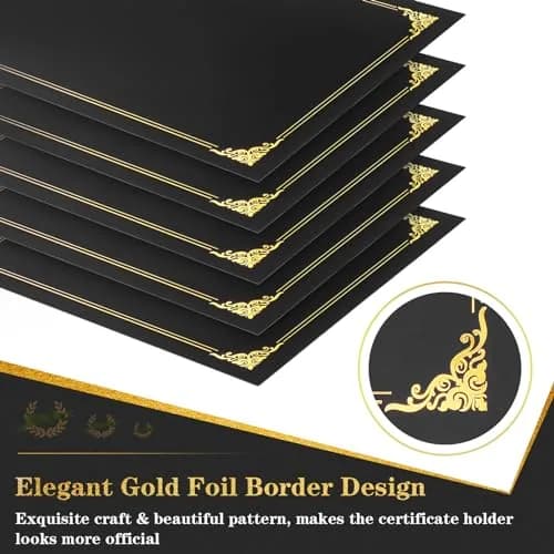 COIDEA Black Certificate Holders with Gold Foil Border, 25-Pack, Letter Size 8.5" x 11" thumbnail 3
