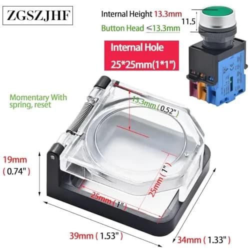 ZGSZJHF Push Button Switch Protector Cover for 39x34mm Square Hole, 2-Pack | Dustproof & Collision Resistant thumbnail 2