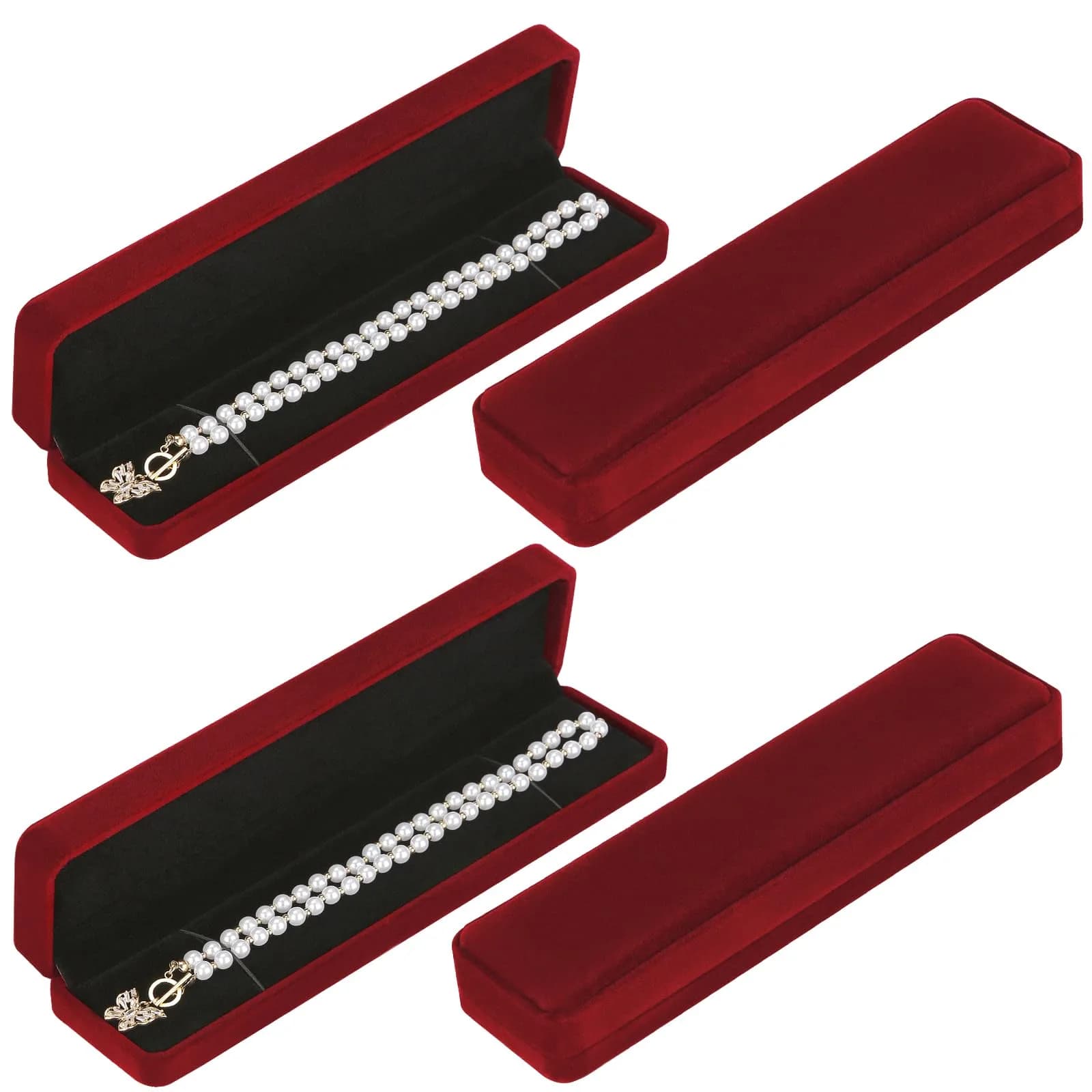 LETURE Red Velvet Bracelet Necklace Pendant Jewelry Box, 22cm (8.6in) Gift Box for Proposal, Wedding, Engagement, Christmas (4-Pack) - main product image