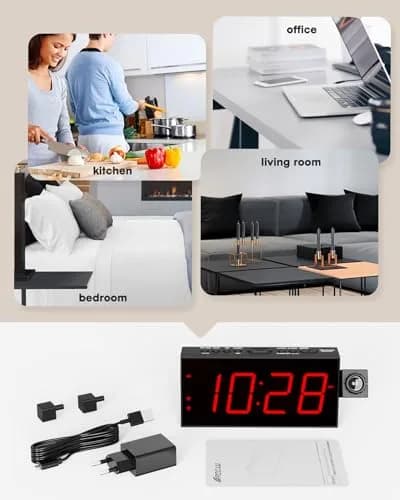 OnLyee Projection Alarm Clock for Bedroom Ceiling, 180° Projector, Dual Alarm, 7-Inch Red LED Display | Modern Design with USB Charging thumbnail 7