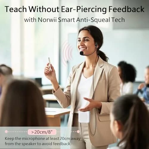 Norwii Bluetooth Voice Amplifier with Wired Microphone Headset & 4000mAh Battery | 10W Portable PA System for Teachers, Tours, Gym thumbnail 5
