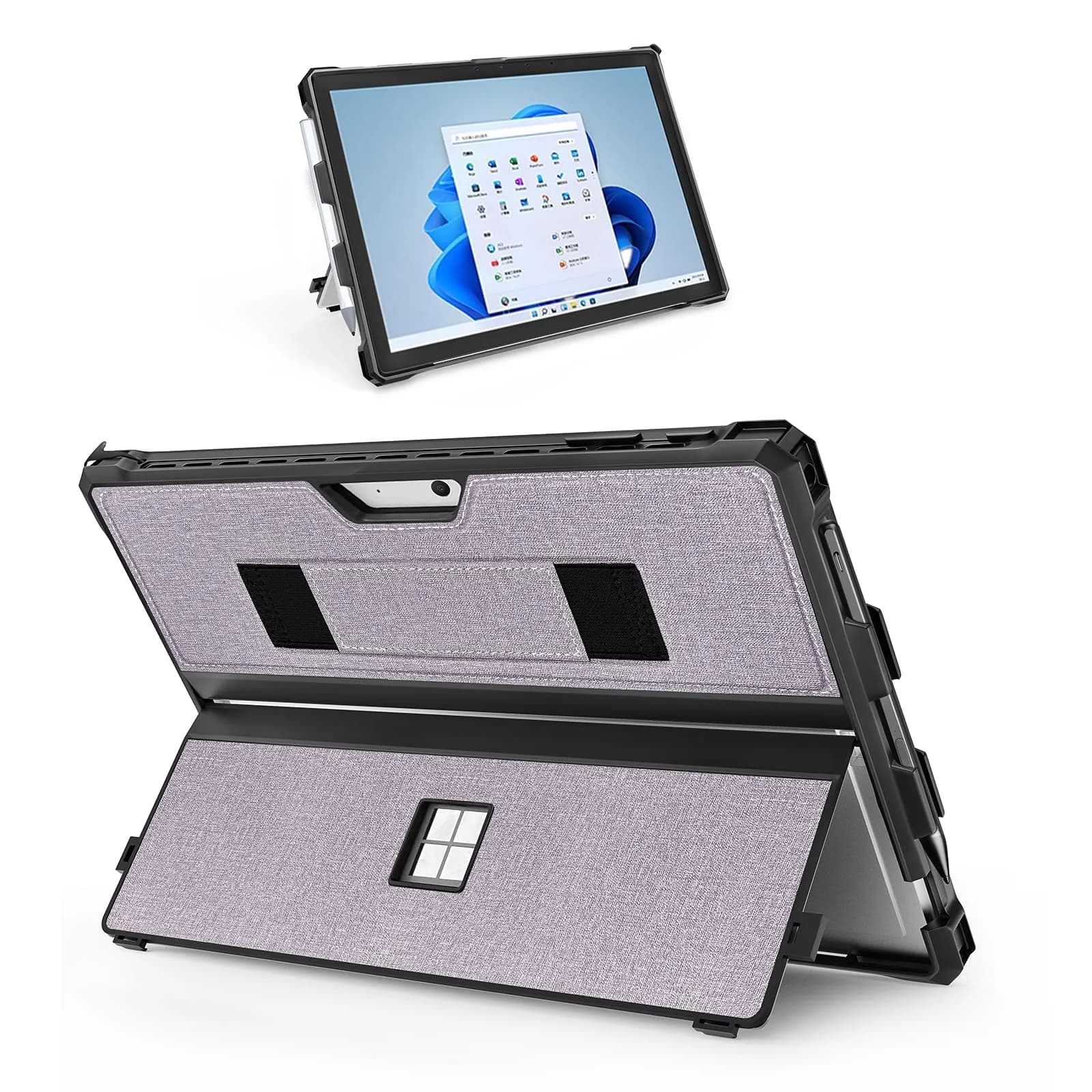 YORUNOHOSHI Rugged Case for 12.3" Surface Pro 7+/7/6/5/4 with Pen Holder & Hand Strap | Dark Gray — Light Purple