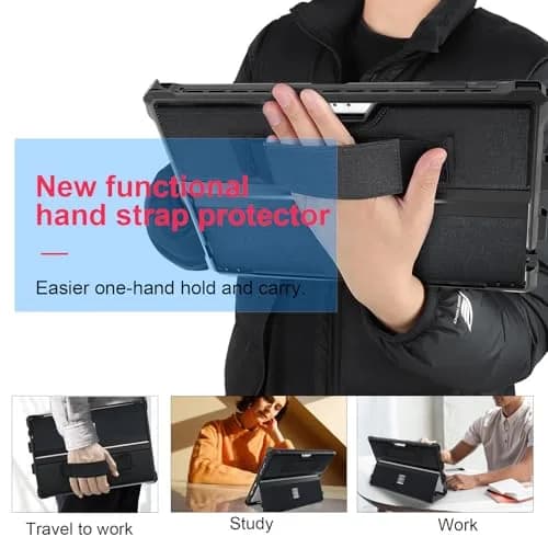 YORUNOHOSHI Case for 12.3" Microsoft Surface Pro 7+/7/6/5/4 | Rugged Cover with Pen Holder & Hand Strap (Black) thumbnail 6