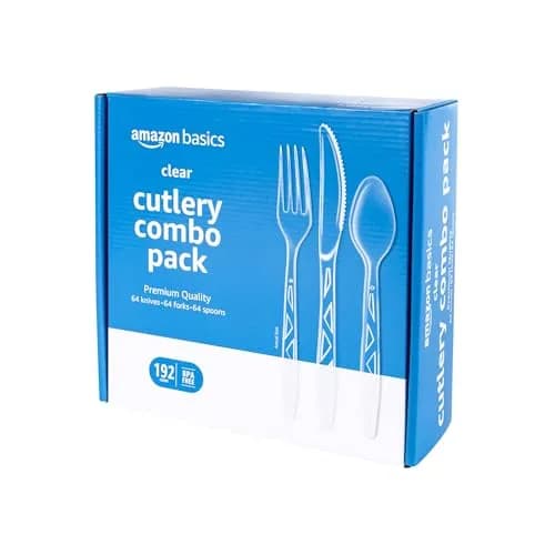 Amazon Basics Disposable Clear Plastic Cutlery Set 192 Count | Value Pack Flatware thumbnail 1