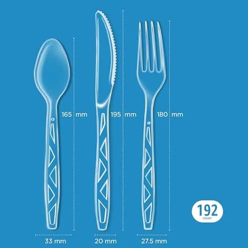 Amazon Basics Disposable Clear Plastic Cutlery Set 192 Count | Value Pack Flatware thumbnail 3
