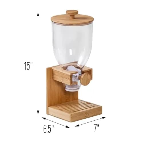 ZevrO Bamboo Cereal Dispenser with Airtight Lid 1.5 L (17.5 oz) | Portion Control for Dry Foods thumbnail 5