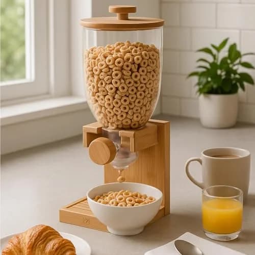 ZevrO Bamboo Cereal Dispenser with Airtight Lid 1.5 L (17.5 oz) | Portion Control for Dry Foods thumbnail 2