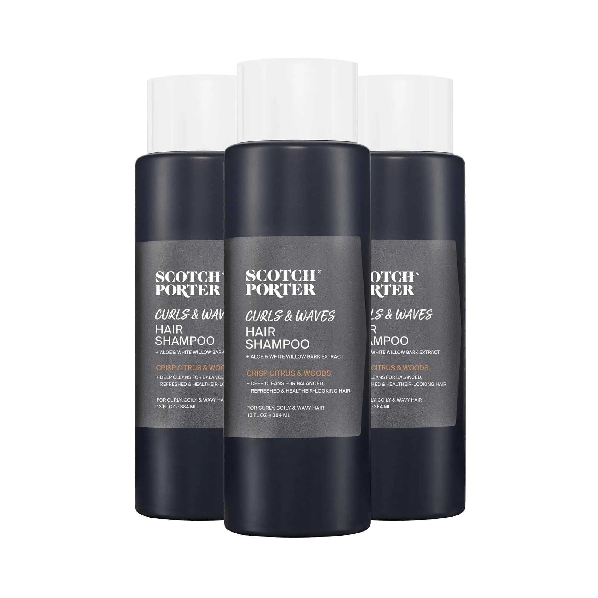 Scotch Porter Curls & Waves Shampoo for Men, 13oz (3-Pack) | Gentle & Hydrating for Curly & Wavy Hair — 13 Fl Oz
