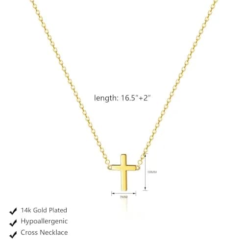 HERIER Cross Necklace for Women, 16.5" + 2" Extender | Dainty 14K Gold Plated Small Cross Pendant thumbnail 5