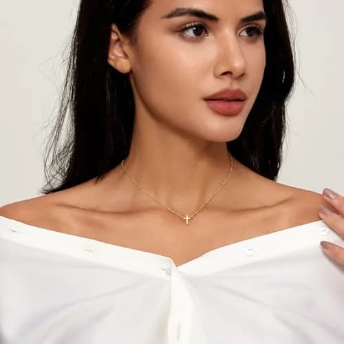 HERIER Cross Necklace for Women, 16.5" + 2" Extender | Dainty 14K Gold Plated Small Cross Pendant thumbnail 2