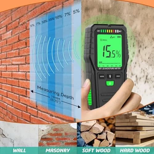 RDINSCOS Pinless Moisture Meter for Wood & Wall, 160g (5.6oz) | Non-Invasive Digital Moisture Tester for Building Materials thumbnail 2