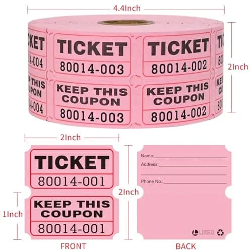 L LIKED Raffle Tickets Double Rolls Pink 1000 Pairs | Consecutive Numbering for Events thumbnail 2