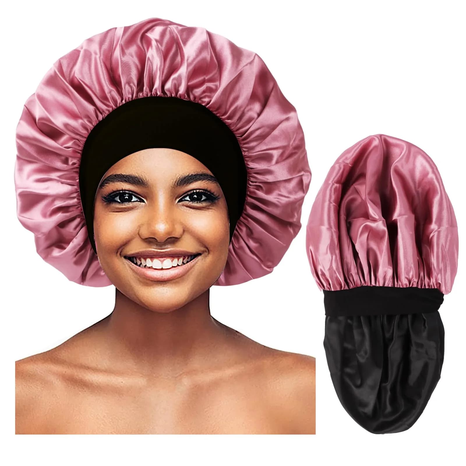 Himoswis Satin Bonnet for Sleeping Men & Women | Black/Purple (1 Piece) — Black/Rose Gold