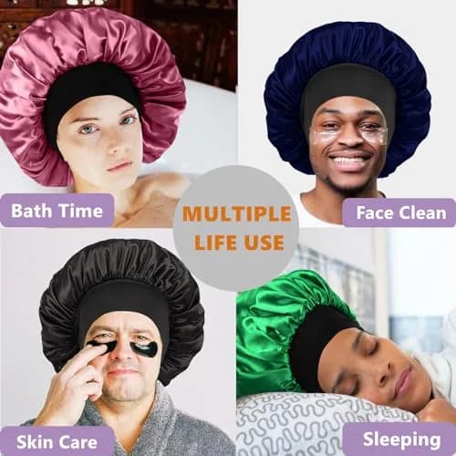 Himoswis Satin Hair Bonnet for Sleeping, Reversible Double-Layered Silk Sleep Cap for Men & Women with Wide Stretchy Band | Protects Hair & Maintains Styles thumbnail 5