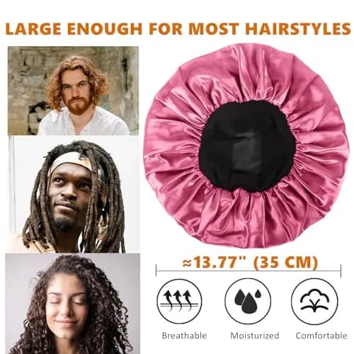 Himoswis Satin Hair Bonnet for Sleeping, Reversible Double-Layered Silk Sleep Cap for Men & Women with Wide Stretchy Band | Protects Hair & Maintains Styles thumbnail 3