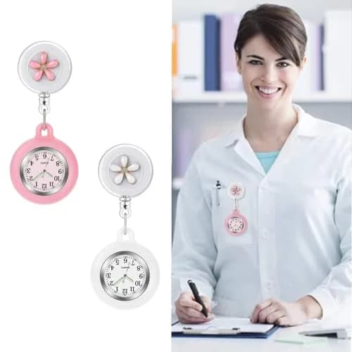 AGEN KGEN Nurse Watch for Nurses Doctors Clip on Hanging Nurse Watches Floral Pink | Retractable Fob Watch thumbnail 4