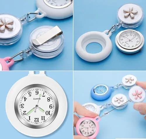 AGEN KGEN Nurse Watch for Nurses Doctors Clip on Hanging Nurse Watches Floral Pink | Retractable Fob Watch thumbnail 3