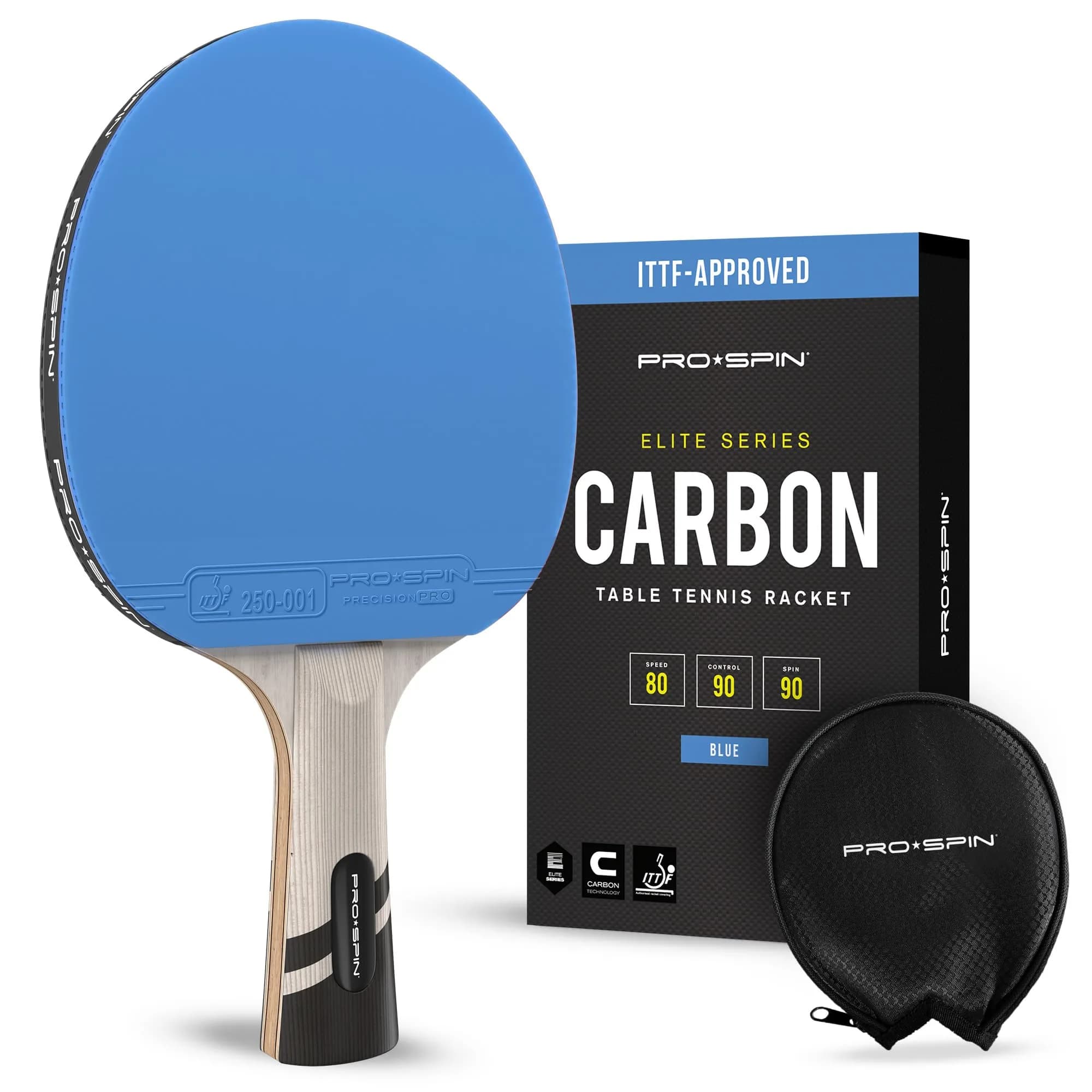 PRO-SPIN Carbon Fiber Table Tennis Rackets | 7-Ply Blade, 2.0mm Sponge, ITTF Approved Rubber (2-Pack, Blue/Violet) — Blue