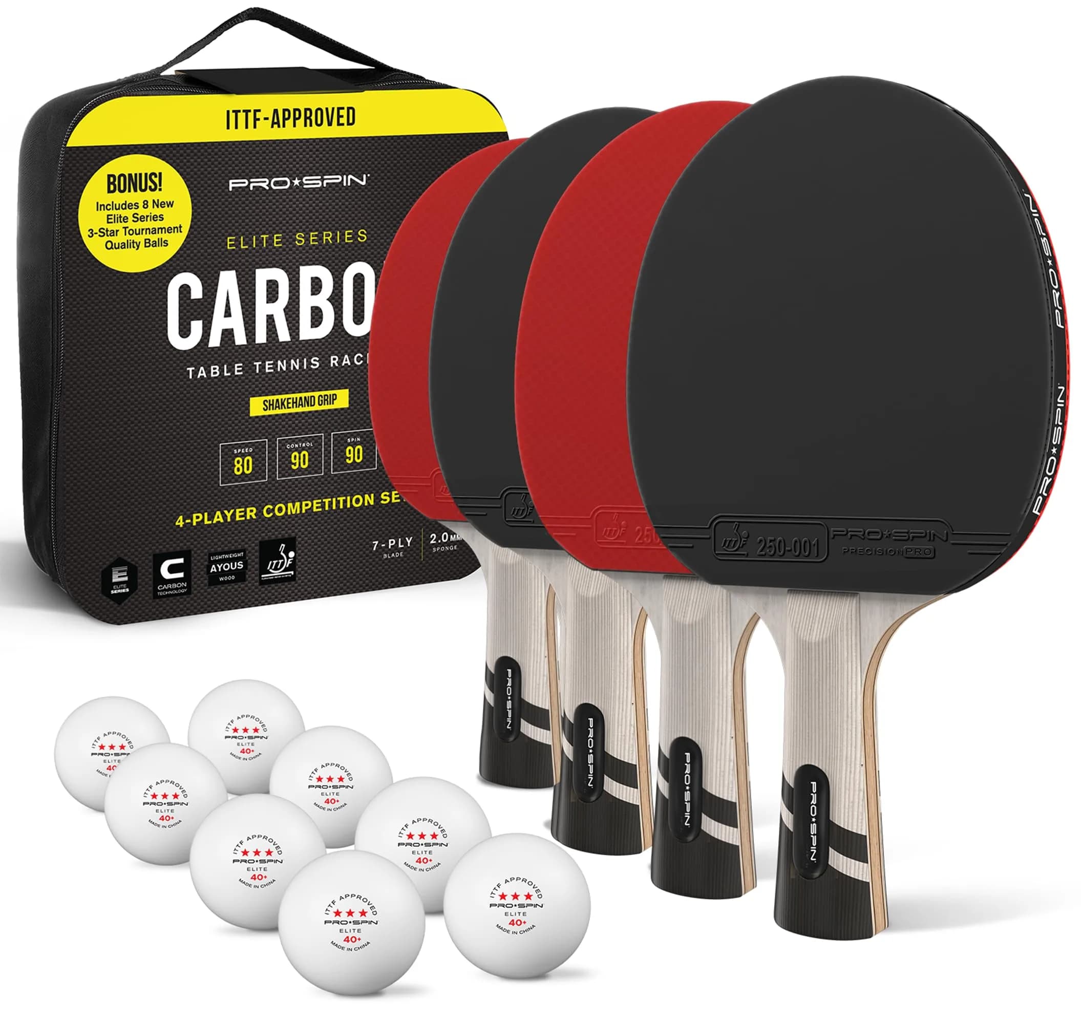 PRO-SPIN Carbon Fiber Table Tennis Rackets | 7-Ply Blade, 2.0mm Sponge, ITTF Approved Rubber (2-Pack, Blue/Violet) — Active Red