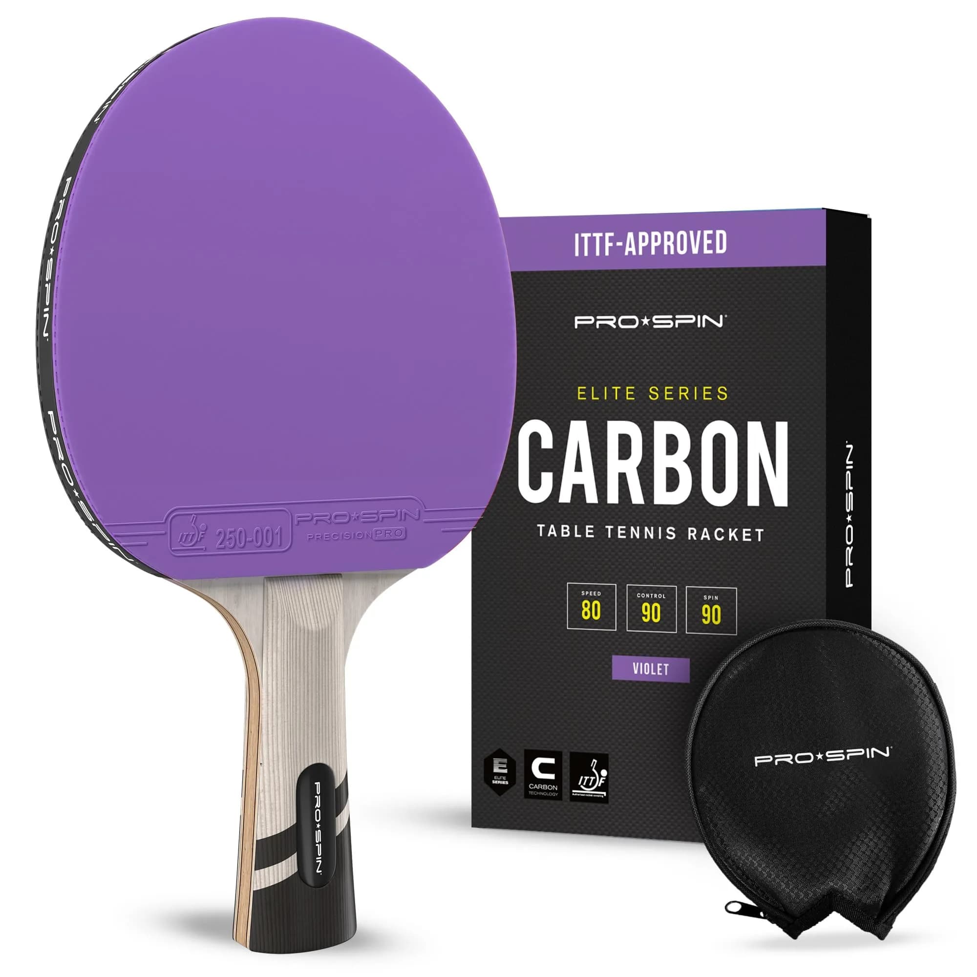 PRO-SPIN ITTF Approved Carbon Fiber Table Tennis Rackets | 7-Ply Blade, 2.0mm Sponge, Violet (1-Pack)