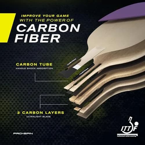 PRO-SPIN ITTF Approved Carbon Fiber Table Tennis Rackets | 7-Ply Blade, 2.0mm Sponge, Violet (1-Pack) thumbnail 3