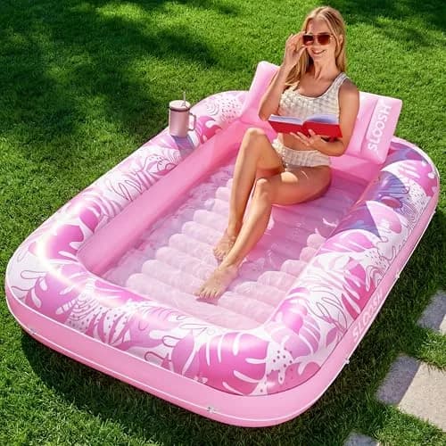 Sloosh Inflatable Tanning Pool Lounger Float 70" x 46" | Ergonomic Solo Comfort Design thumbnail 1