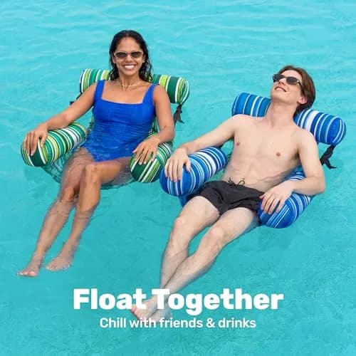 Sloosh Inflatable Pool Lounge Chairs 2-Pack | 250 lb Weight Capacity, Stripe Pattern, Green/Blue thumbnail 3