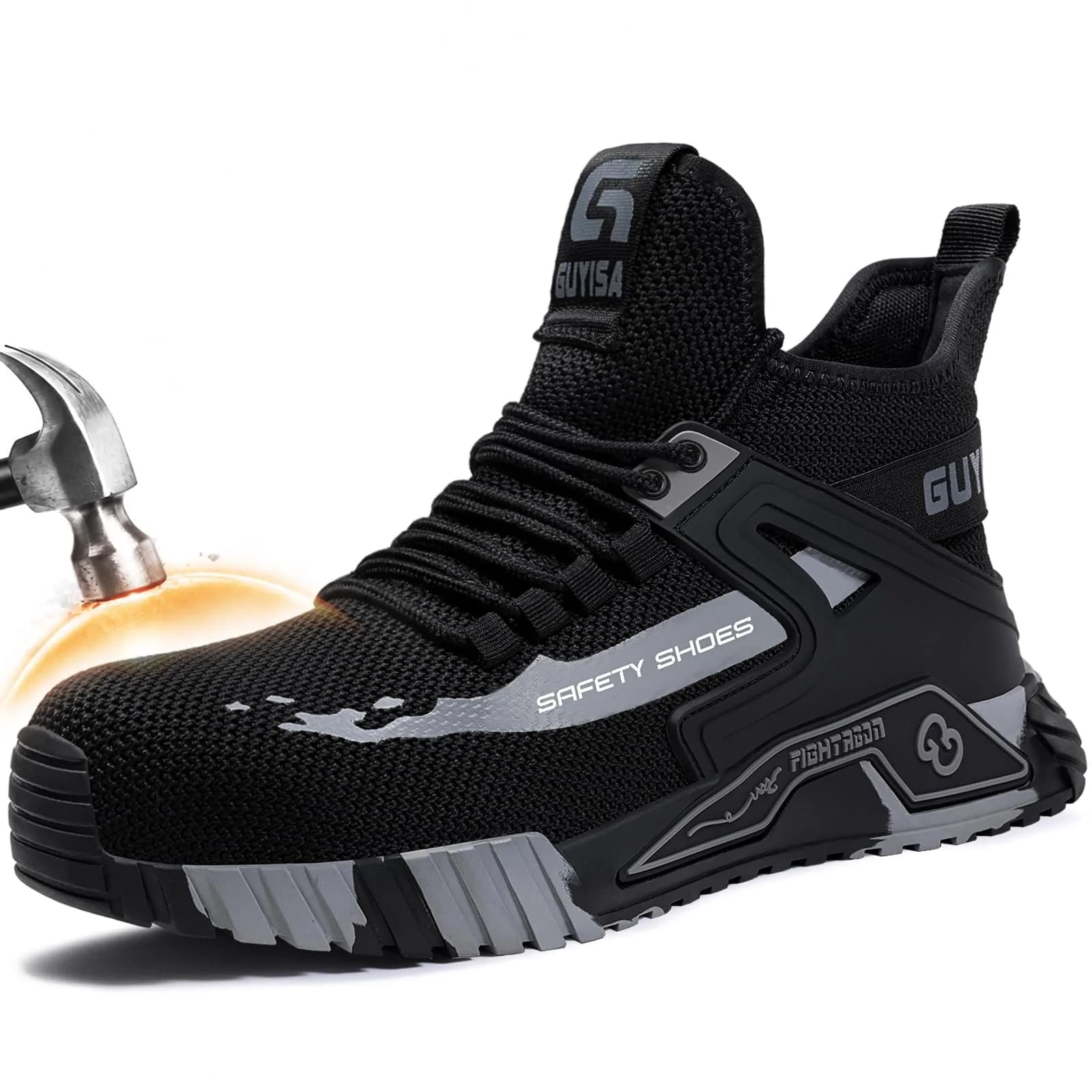 GUYISASH Steel Toe Shoes for Men Comfy Black Work Safety Shoes | Impact & Puncture Protection (120 chars) - main product image