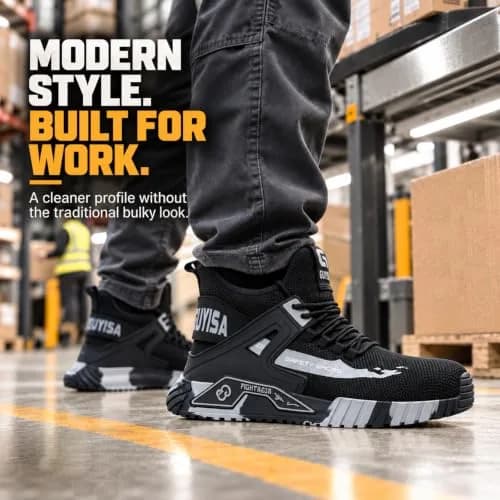 GUYISASH Steel Toe Shoes for Men Comfy Black Work Safety Shoes | Impact & Puncture Protection (120 chars) thumbnail 2