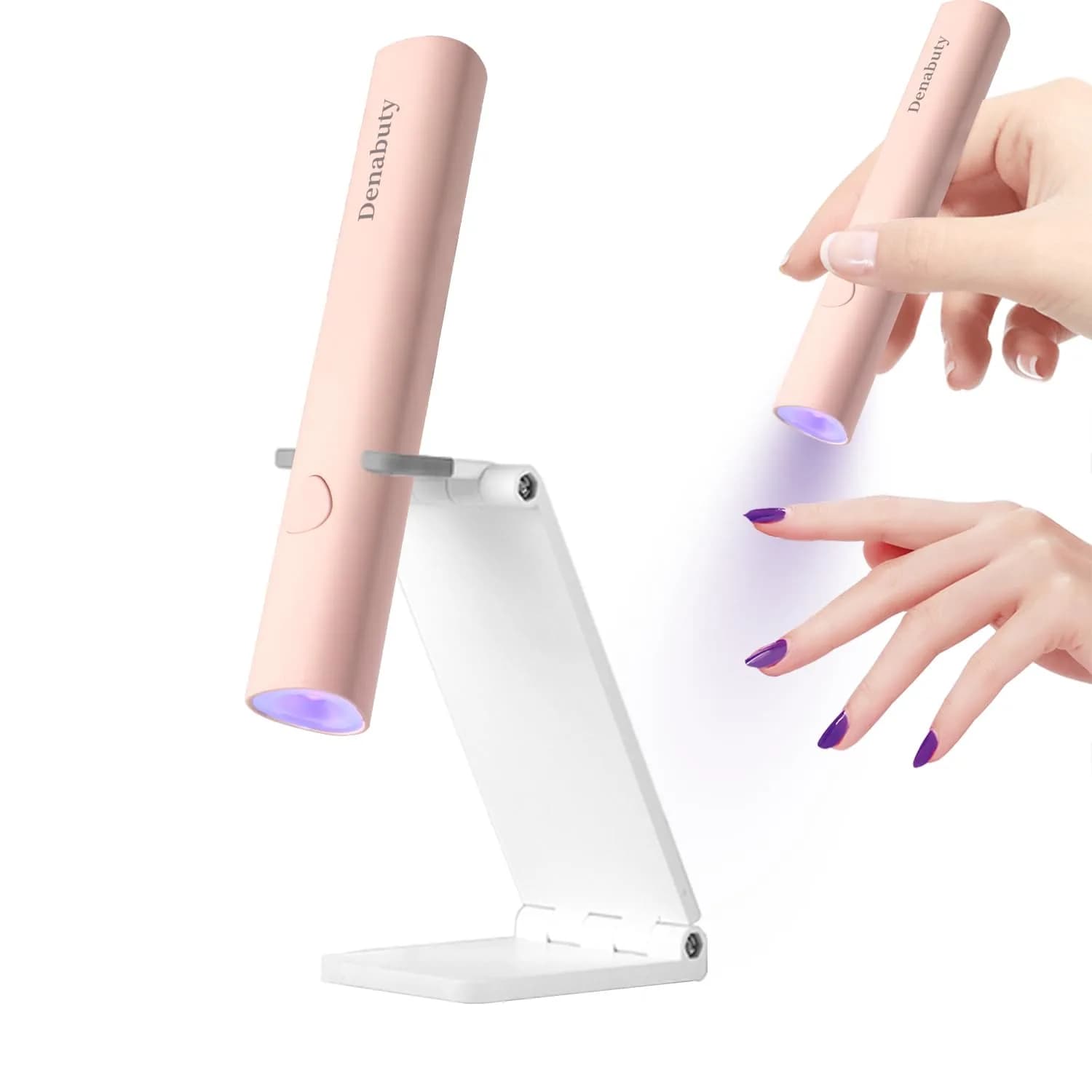 Denabuty Mini UV LED Nail Lamp Handheld with Stand, Pink 11.3cm (4.4in) | Fast Gel Nail Curing