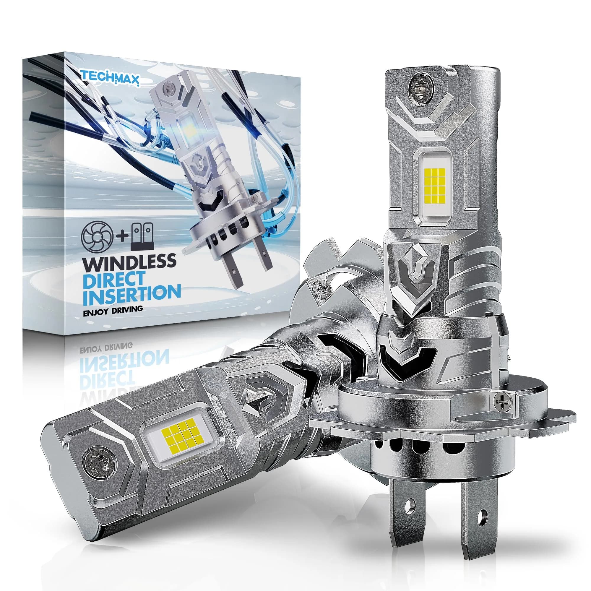 TECHMAX H7 LED Headlight Bulbs 6500K Xenon White 30000LM 2-Pack | Plug-and-Play H7 Fog Bulb with Cooling Fan