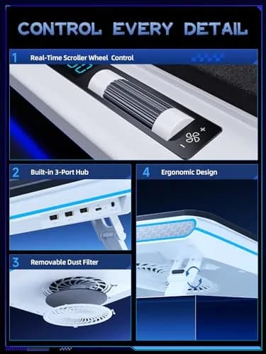 llano V12 RGB Laptop Cooling Pad, Gaming Laptop Cooler with 5.5-inch Turbofan, 44°C Drop, 36W Power, White (2.13 kg) thumbnail 4
