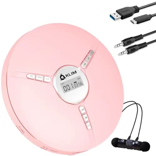 KLIM Discman Portable CD Player with Headphones, Built-in Battery, Pink | Anti-Skip Protection thumbnail 1