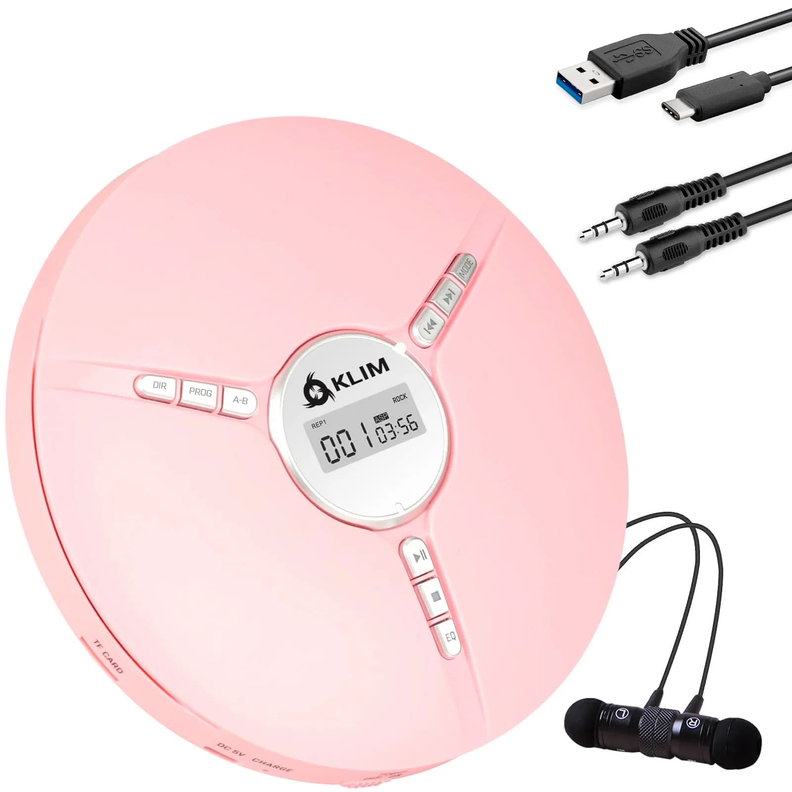 KLIM Discman Portable CD Player with Headphones, Built-in Battery, Pink | Anti-Skip Protection - main product image
