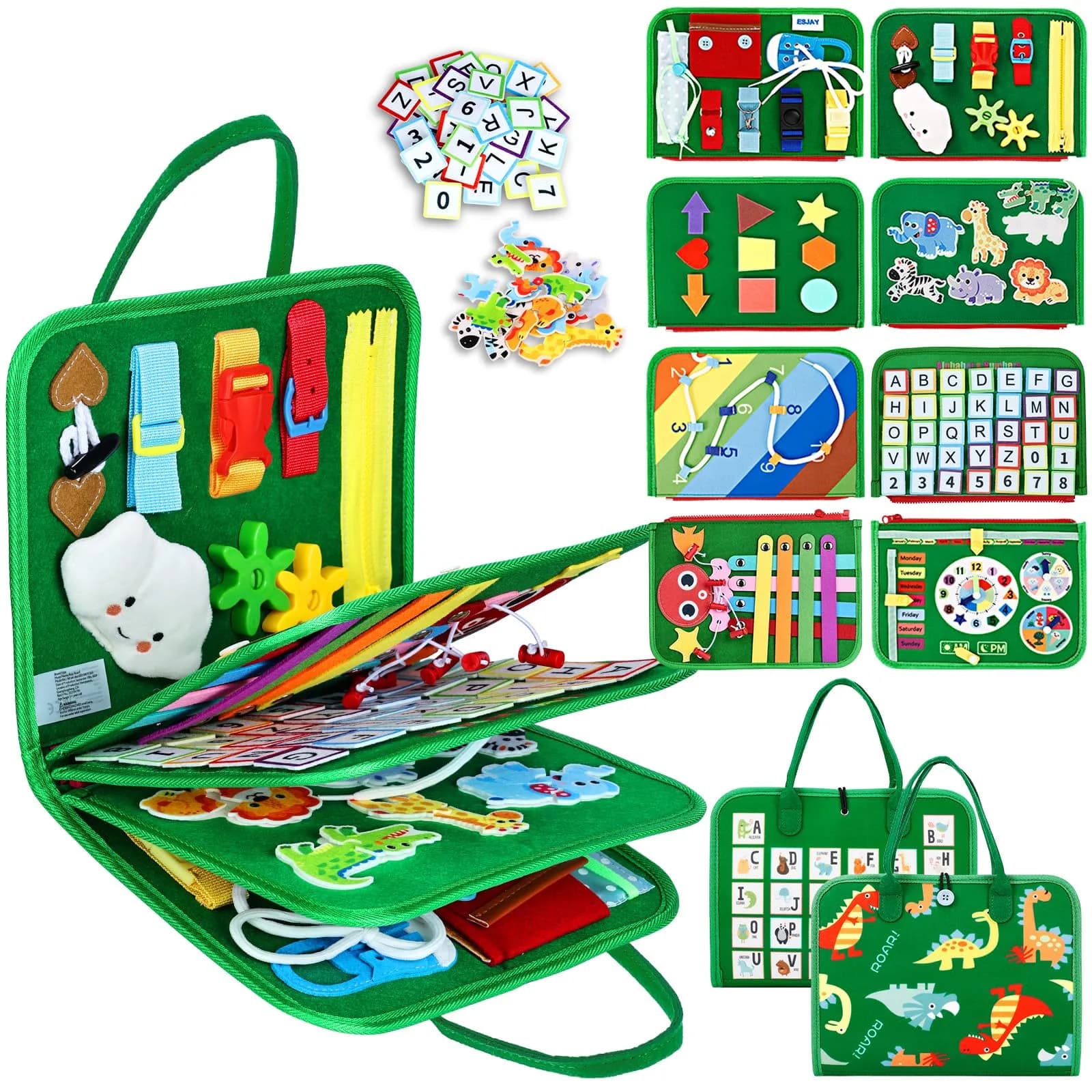 Esjay Montessori Busy Board 8 Pages | Educational Activities for Fine Motor Skills & Travel