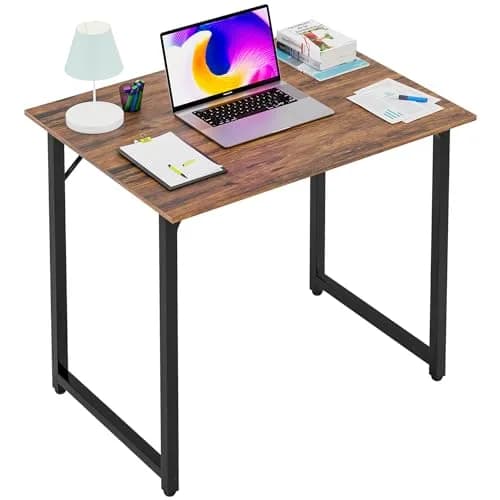 PayLessHere 32 Inch Computer Desk Brown | Sturdy Office Desk with 3 Drawers & Metal Frame thumbnail 1