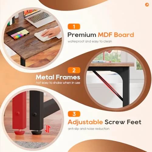 PayLessHere 32 Inch Computer Desk Brown | Sturdy Office Desk with 3 Drawers & Metal Frame thumbnail 4
