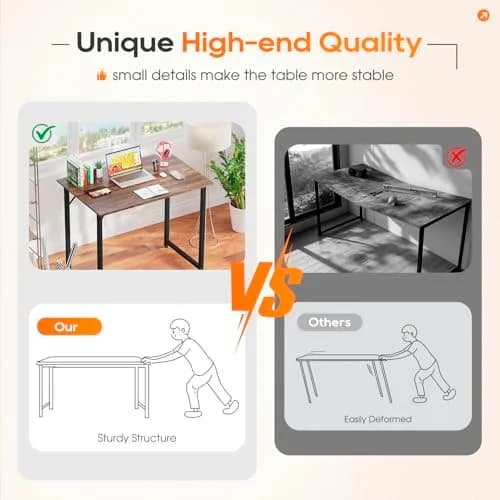 PayLessHere 32 Inch Computer Desk Brown | Sturdy Office Desk with 3 Drawers & Metal Frame thumbnail 2