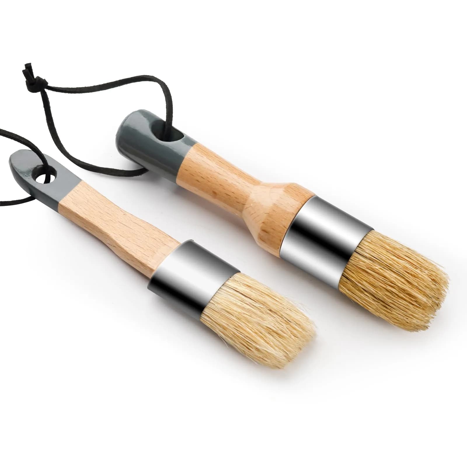 YiBaiBrush Chalk Paint Brush, Wax Paint Brush Set of 5, Natural Bristle | Ideal for Chalk & Wax Projects — Gray