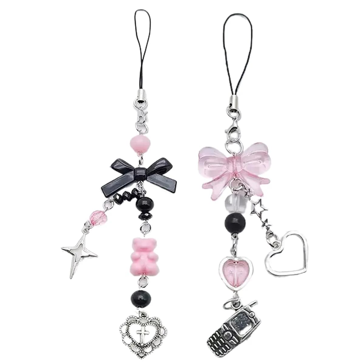 cioatu 1-4PCS Cute Phone Charms Y2K Cell Phone Strap Strawberry Butterfly Star | Elegant Decor for Phone & Bag — 2 Bows