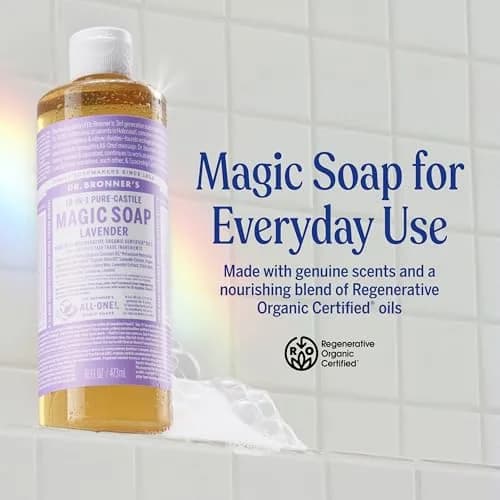 Dr. Bronner's Lavender Pure-Castile Liquid Soap 16 fl oz (32 US fl oz) | Gentle Multi-Use Cleanser for Skin, Hair, and Home thumbnail 2
