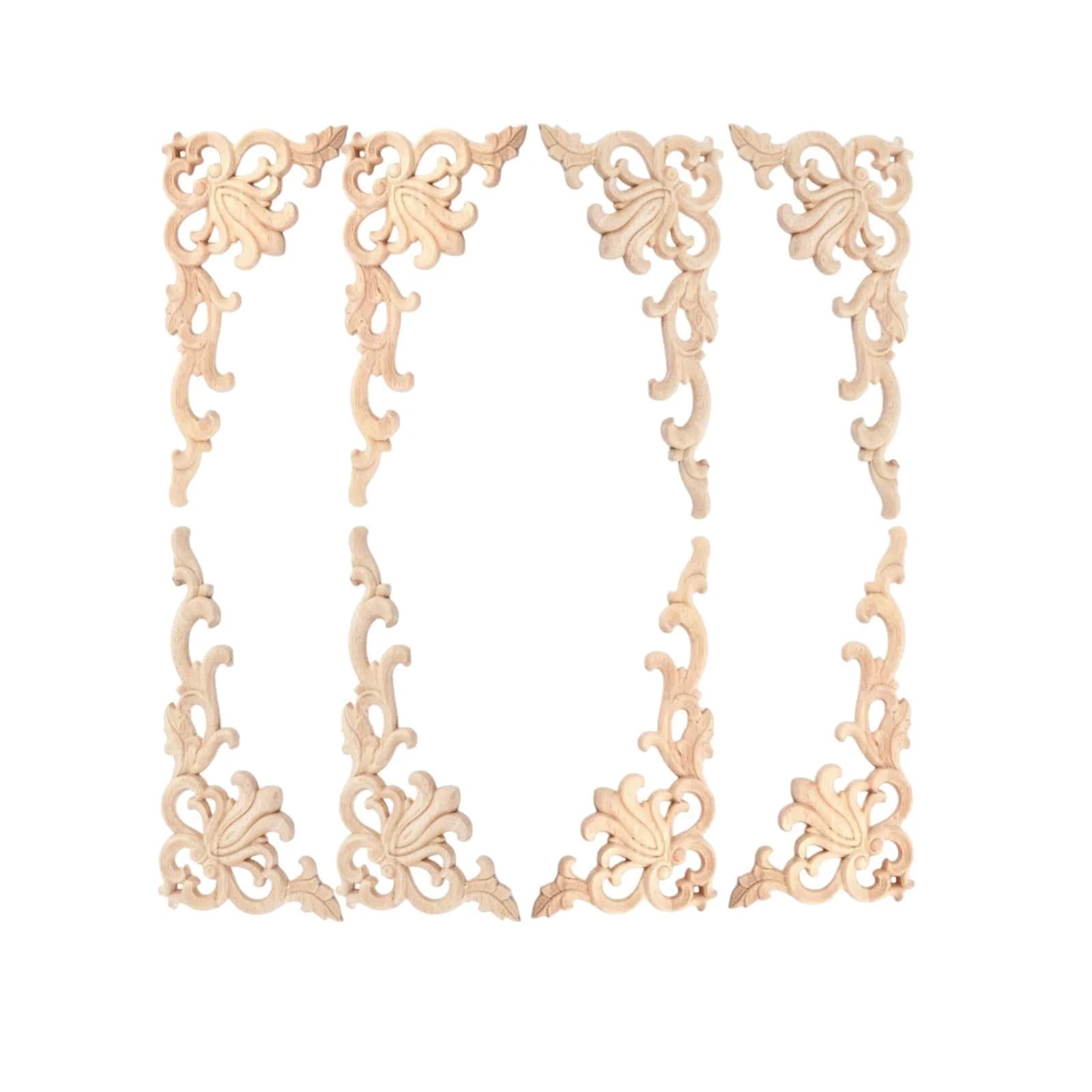 MUXSAM Wood Carved Appliques Onlays 20 cm (7.87") | 4-Pair Set for Furniture Corners - main product image